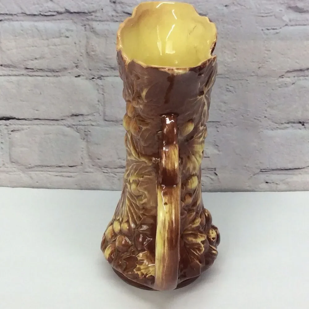 McCoy Pottery Vintage Grapevine Pitcher Vase Yellow Brown 9.5